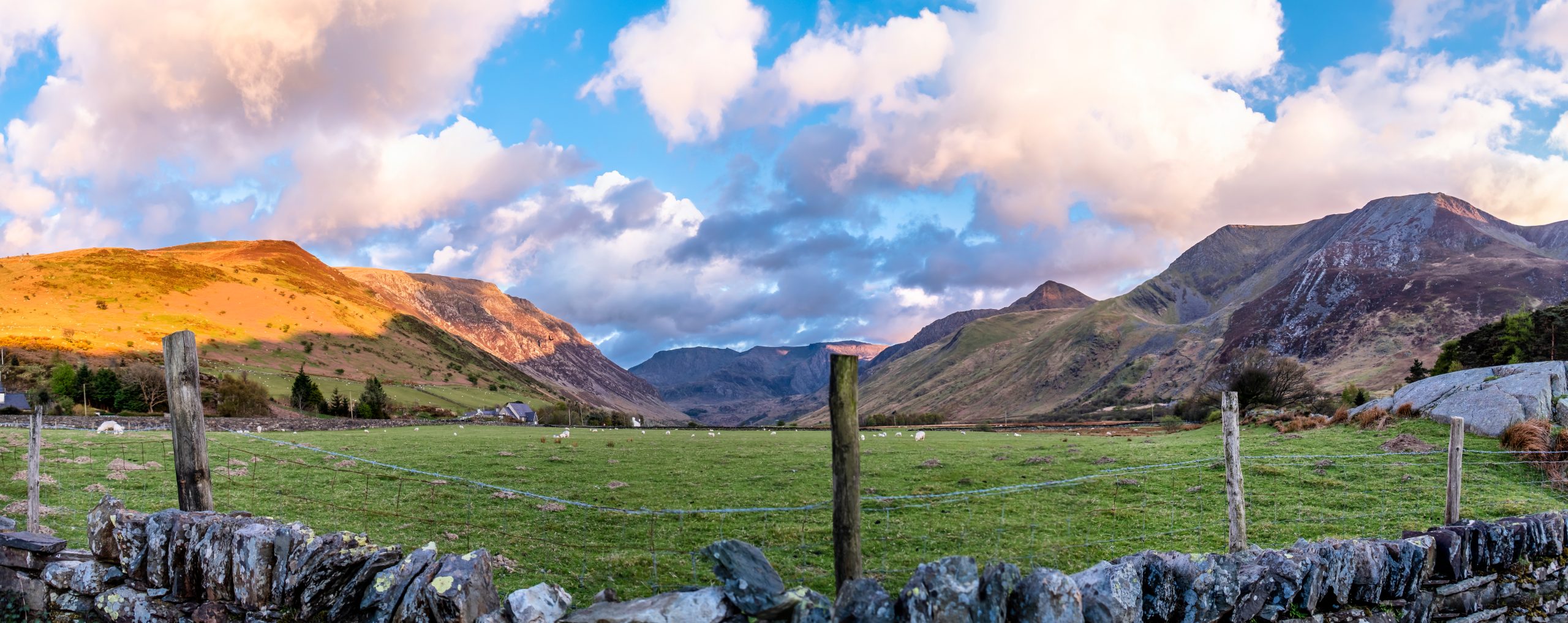 View of Nant Ffrancon Pass at Snowdonia National Park,with mount Tryfan in background, Gwynedd, Wales, United Kingdom.